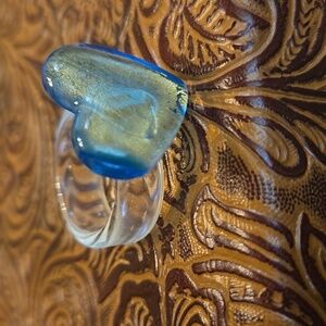 Vintage, Retro Lucite look Ring with clear band and aqua, gold glimmer Heart